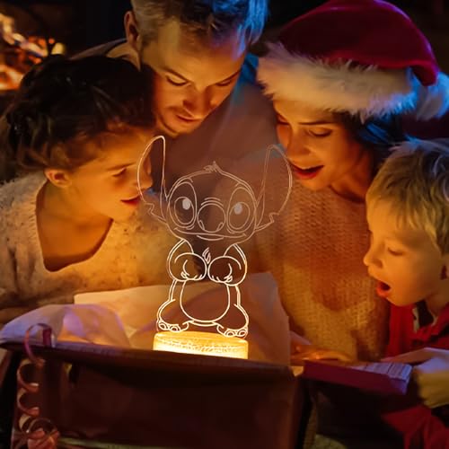 Hoofun Stitch Lampe, 16 Farben 3D LED Illusion Nachtlicht, Tischlampe mit Fernbedienung und Smart Touch, Anime Nachtlampe für Kinder Geburtstag Weihnachten Geschenk Kinderzimmer Dekoration