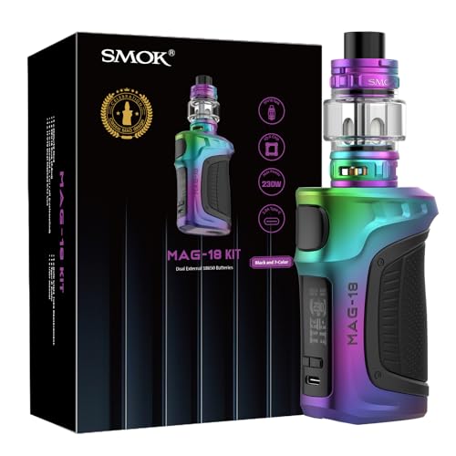 SMOK Mag-18 230W Box Mod Kit mit TFV18 Tank 7,5ml 0,96' TFT-Bildschirm Typ-C Schnellladung Kompatibel mit TFV18/TFV16 Spulen Zwei 18650 Akkus (Nicht enthalten) Schwarz & 7 Farben Ohne Nikotin