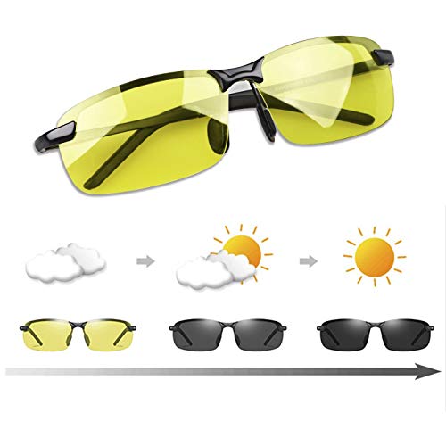 MIRYEA Herren Photochromatisch Sportbrille Polarisiert Rechteckig Sonnenbrille Al-Mg Metallrahmen Fahrer Anti Reflexbeschichtung 100% UVA UVB Schutz für Golf, Angeln, Autofahren, Outdoor-Aktivitäten