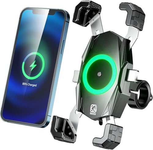 Kewig Handyhalterung Fahrrad,15W kabellos und USB-C 20W, 360° Drehbar Motorrad Fahrrad Handyhalterung Wasserdicht, Passend für 4-7 Zoll Smartphones