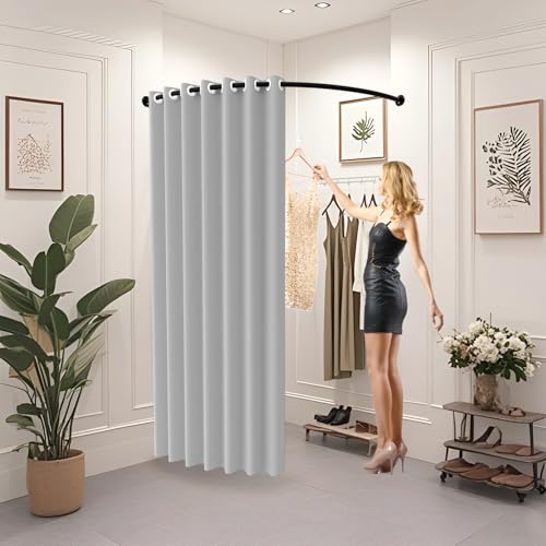 WPYGHLJN Umkleidekabine Freistehend, Wandmontage Tragbarer Umkleidekabine, Vorhang Umkleide mit C-Förmige Stange für BekleidungsgeschäFt Privatsphäre Beim Umziehen, Grau