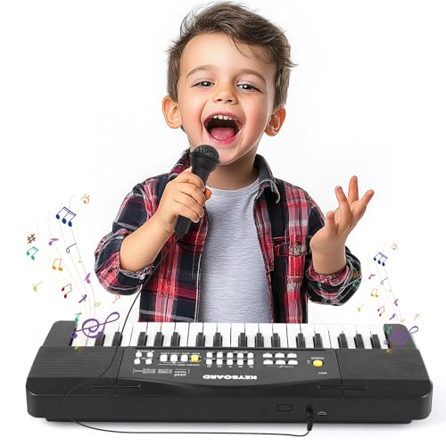 37 Tasten Klavier mit Mikrofon, Multifunktions Keyboard Kinder, Einführendes Musiktraining, Elektronische Keyboard für Kinder ab 3 4 5 6 7 8 Jahren, Geschenke für Jungen Mädchen Anfänger