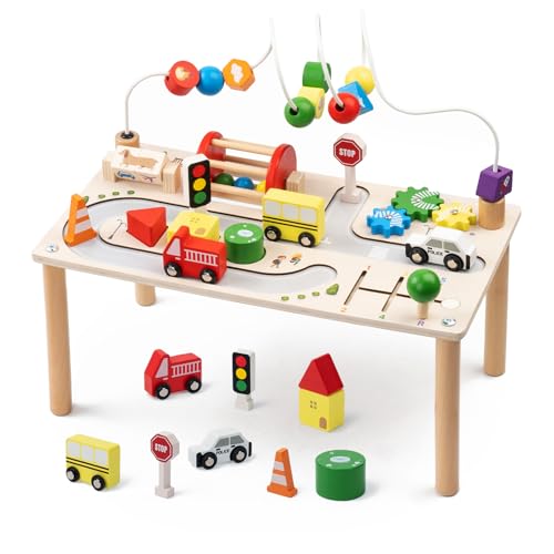 FMSKS 7-in-1-Aktivitätstisch Spieltisch Holz,Spieltisch Baby,Motorikspielzeug Mit Formensortierer,Montessori Holzspielzeug ab 3 Jahr,Geschenke Zum Geburtstag Für Jungen Und Mädchen ab 36 Monaten
