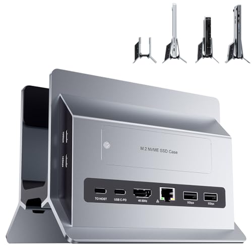 PULWTOP Vertikale USB C Dockingstation, MacBook Dockingstation mit M.2 NVMe SSD Case(SSD Nicht enthalten), 4K@60Hz, 2*USB C10 Gbit/s, USB C Dock kompatibel für MacBook und Other Type c Laptops