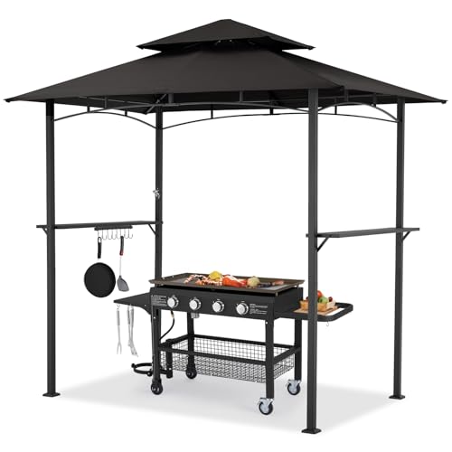 UNIONLINE Grillpavillon 2,4m×1,5m, Grillüberdachung für Außengrill, 2-stufige BBQ-Gazebo-Überdachung für Terrasse, Garten und mehr (Schwarz)