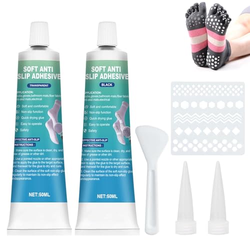 Miioto Socken Stopp Anti Rutsch Set, Sock Stop, Sock Stop Creme, Sockenstopper Flüssig, Antirutsch Kleber für Socken, Antirutsch für Socken, 50ml*2