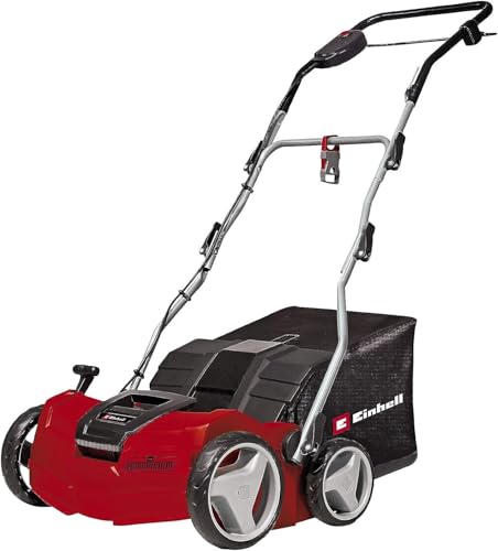 Einhell Elektro Vertikutierer Lüfter GE-SA 1640 (1600 W, 40 cm Arbeitsbreite, bis 12 mm Arbeitstiefe, höhenverst. Holm, 48 L Fangsack, inkl. Lüfterwalze), Schwarz/Rot
