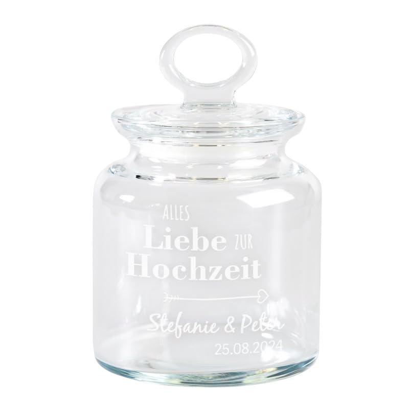 Keksglas zur Hochzeit (Pfeil,klein) | optional mit Wunschnamen personalisiert | Bonbonglas mit verschiedenen Motiven | Geschenkidee für das Brautpaar | Hochzeitsgeschenk