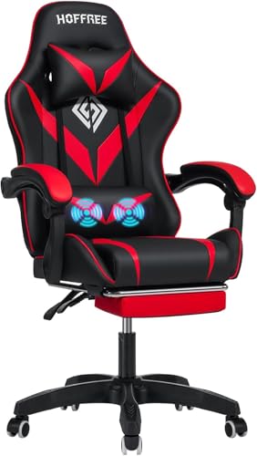 VANSPACE Gaming Stuhl mit Massagefunktion Gaming Sessel mit Fußstütze Massage Ergonomisch Bürostuhl Computerstuhls für Mädchen Junge Rot+Schwarz