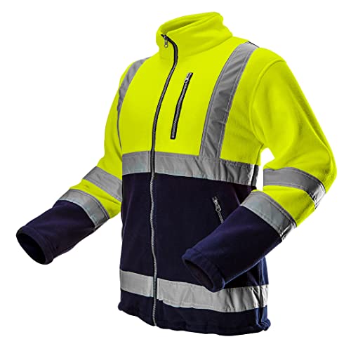NEO TOOLS Herren Warnschutz-Arbeitsjacke, Stehkragen, langarm, Obermaterial Fleece 280 g/m2 aus 100% Polyester, mit reflektierenden Streifen, Größe:XXL, gelb