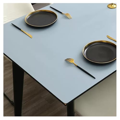 Tischdecke Kunstleder Rechteckig Leder Tischtuch Wasserdicht Wischbar Tischmatte Esstisch Fleckabweisend Tischschutzmatte rutschfest Tischunterlage Outdoor Tischdecke Wetterfes(90×180cm,Light Blue)