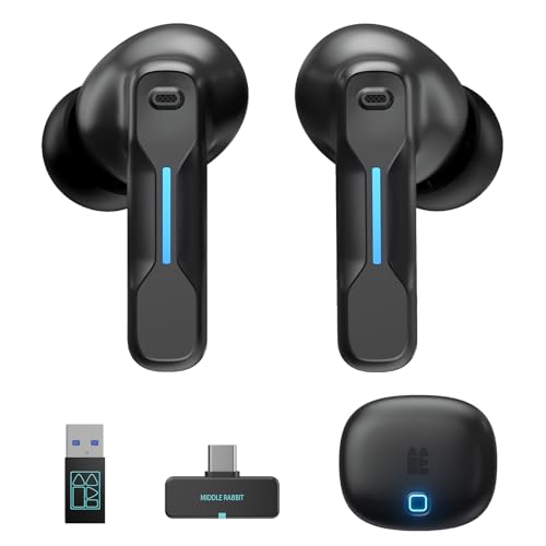 SW5 Gaming Kopfhörer kabellos mit 5.4 Bluetooth und 2.4Ghz Doogle, in ear Headset wireless IPX4 wasserfest mit KI Mikrofon, 20ms Niedrige Latenzzeit Kompatibel für PC Switch VR PS4 PS5 Desktop mobile