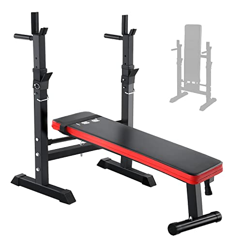 ISE Hantelbank Drückerbank Trainingsbank mit 5 Stufen Verstellbarer Ablage 91-110cm und Dip-Griffen Fitnessgerät Hantelbank Bankdrücken Klappbar Bankdrücken Bank Fitness Bank Klappbar Hantel Ständer