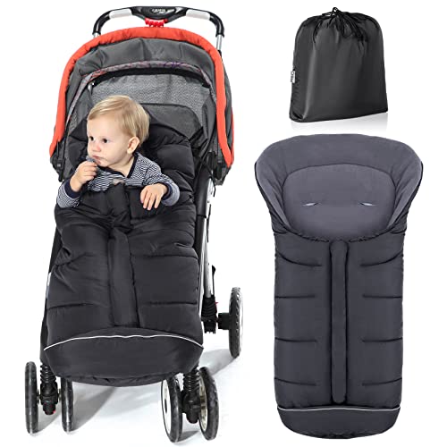 Orzbow Winter Fußsack für Kinderwagen,Baby Fußsack für Buggy mit Kapuze mit Kordelzug,Warmes Polar Fleece,Reflektorstreifen,Reißverschluss,Wasserdicht und Maschinenwaschbar (Schwarz)