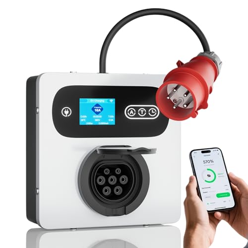 AIFIZO Mobile Wallbox 11kW 16A, 3P IP54 Mobile Wallbox mit App für ID.4 ID.5, Model Y/3, e-up, e-tron, Zoe und andere EV und PHEV, Wallbox mit Wandhalterung für Hause, Outdoor und Reisen
