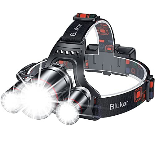 Blukar Stirnlampe LED Wiederaufladbar, Superhell 8000 Lumen Zoombar Kopflampe mit 5 Lichtmodi & Rotlicht, IPX6 Wasserdicht, 90° Einstellbar Stirnleuchte für Camping, Angeln, Reparatur, Notfälle usw.