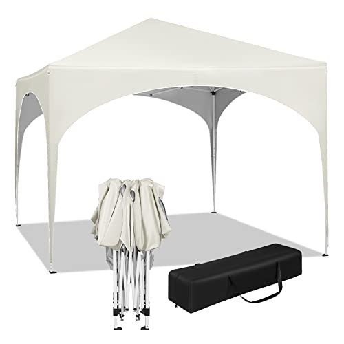 WOLTU Pavillon Pop-Up wasserdichter Faltpavillon Sonnenschutz Event Gazebo Gartenpavillon auf Terrasse Camping Festival mit Halbmonddach Pagodenzelt des Halbkreises aus Oxford Metallrahmen 3x3 Beige
