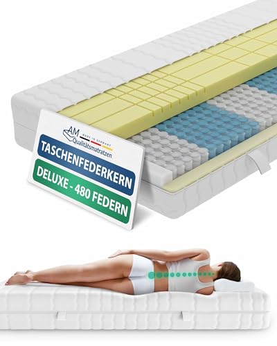 AM Qualitätsmatratzen 3D Deluxe 7-Zonen Taschenfederkernmatratze 100x200 H3 - Orthopädische Matratze 24 cm hoch - Tonnentaschenfederkernmatratze 100 x 200 - Made in Germany