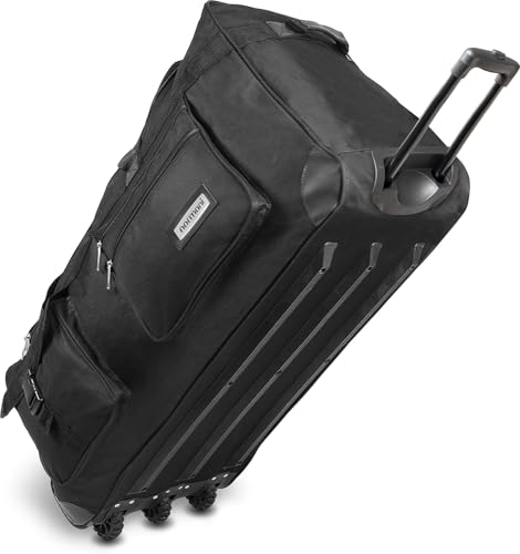 normani XXXL - Schwarzer Trolley - Jumbo Travel - große und leichte Reisetasche mit 2 Rollen für Damen und Herren - Riesen Gepäck Volumen (80-150 Liter) Farbe Schwarz / 150 Liter