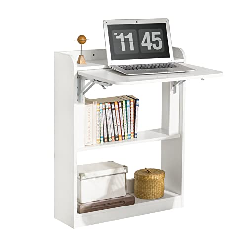 SoBuy FWT92-W Schreibtisch klappbar Computertisch mit Ablagen Klapptisch Arbeitstisch Bürotisch für Homeoffice Wandtisch Laptoptisch BHT ca.: 64x82x58cm