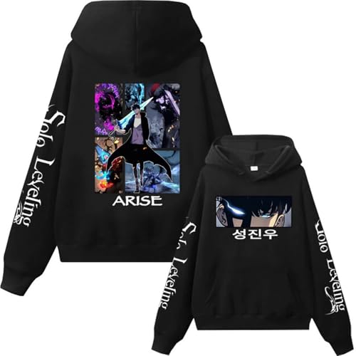 Bauxhie Solo Leveling Hoodie Frauen Männer Sung Jin Woo Cosplay Pullover Langarm Pullover Halloween Kostüm (Schwarz, XL)