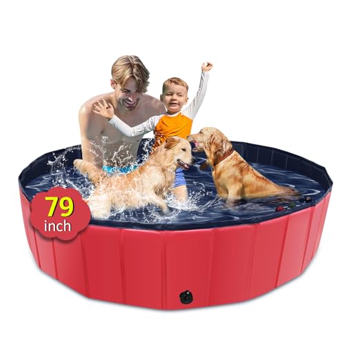 CACSPS Faltbarer Hundepool, 200,7 x 35,6 cm, Kinderpool mit hartem Kunststoff, rutschfeste Hundebadewanne für den Außenbereich, Hinterhof, zusammenklappbarer Hundepool für Kinder, Hunde, Haustiere