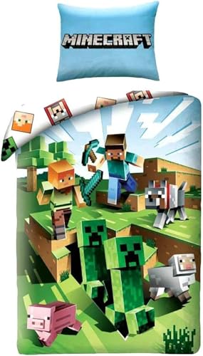 Halantex Minecraft Bett Set Kakteen die rennen Cactus Baumwolle Bettbezug 140x200cm Und Kissenbezug 70x90cm Original