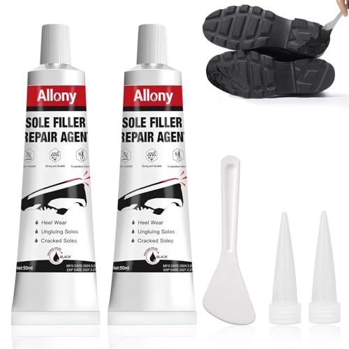 Allony Schuhsohlenkleber Schwarz, Kleber für Schuhsohlen, Reparatur der Sohlenfüllung Schuhe Kleber für Fersenverschleiß, Sohlenentschleimung und Rissbildung-50ml