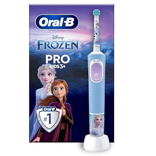 Oral-B Pro Kids Frozen Elektrische Zahnbürste, Electric Toothbrush für Kinder ab 3 Jahren, inklusive Sensitiv+ Modus für Zahnpflege, extra weiche Borsten, 1 Aufsteckbürste, 4 Sticker, blau, lila