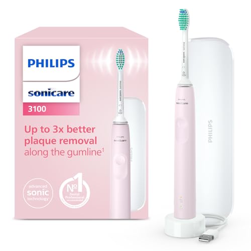 Philips Sonicare 3100 elektrische Zahnbürste, Schallzahnbürste, Andruckkontrolle und Timer, Reiseetui, Sugar Rose, Modell HX3673/11