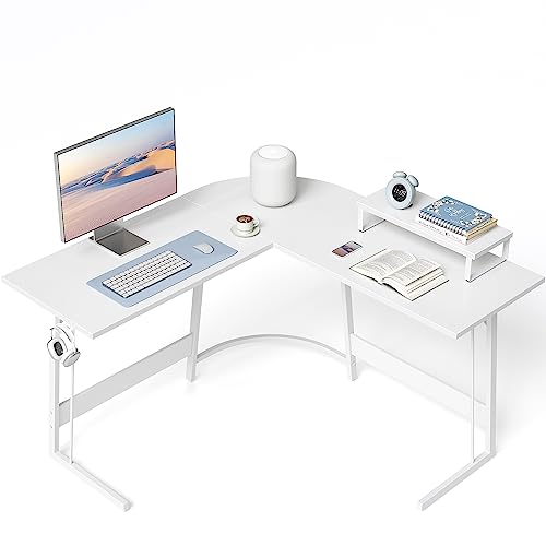 CubiCubi Eckschreibtisch Studie 120 x 120 cm, Stabil Schreibtisch l Form für Büro, Pc Ecktisch Computertisch Mit Monitorständer und Schubladen, Platzsparend, Einfach zu Montieren Eck Tisch, weiß