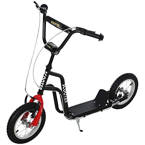 HOMCOM Kinderroller Lenker Verstellbar Scooter Tretroller Cityroller Kinder Roller Kickboard mit Luftreifen 12 Zoll ab 5 Jahre Schwarz 120 x 58 x 75-80 cm