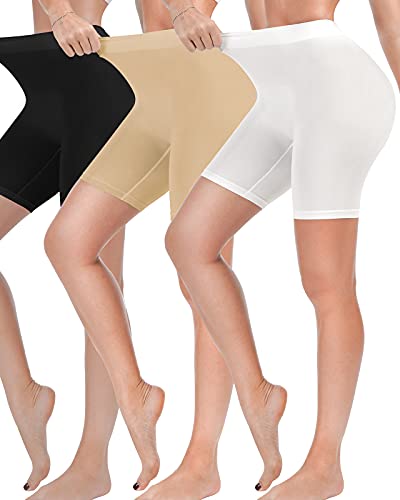 Damen Shorts Radlerhose Kurze, 3er Pack Anti Scheuern Unterhose für unter Kleider, Nahtlos Hohe Taille Frauen Panties Hotpants Damenunterhosen Unterwäsche Boxershorts für Yoga, Fitness, Täglich Tragen