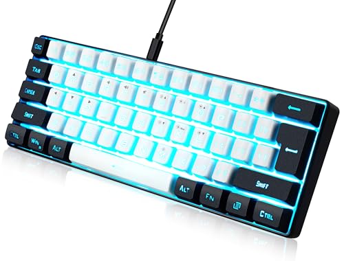 abucow Gaming-Tastatur, minimalistisch, tragbar, kabelgebunden, ultrakompakt, Mini-Nachahmung, 61 Tasten, RGB-Hintergrundbeleuchtung, Weiß/Schwarz