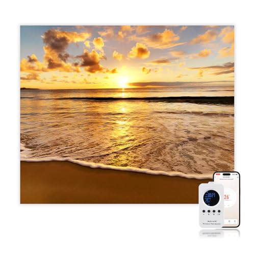 Hocosyme Infrarotheizung Bild 460 Watt, NFWF-WK-460W-PA Infrarotheizung Wandmontage mit Thermostat, Wochentimer - Strand - WIFI (Tuya Smart)- TÜV