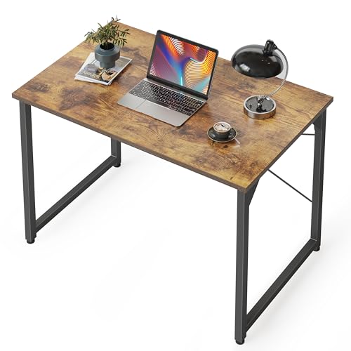 CubiCubi Schreibtisch, Kleiner Computertisch, 80 x 40 x 75 cm Bürotisch, für Arbeitszimmer, Schlafzimmer, Industrie-Design, Metallgestell, Vintagebraun