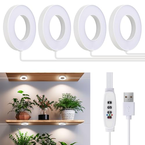 Decken Pflanzenlampe LED Grow Light Led Grow Lampe, 192 LEDs Vollspektrum Pflanzenlicht für Zimmerpflanzen, mit 3/9/12H Auto-Timer, 3 Farben, 10 Dimmen, Pflanzenleuchten für kleine Pflanzen, 4 Kopf