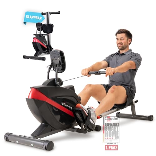 SportPlus Rudergerät für zuhause klappbar - extra leises Magnetbremssystem, Heimtrainer Rudergerät klappbar - Indoor Rudermaschine Fitness - optional App kompatibel - TÜV SÜD Zertifiziert - bis 150kg