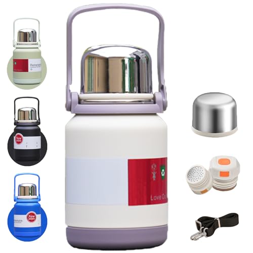 Pauzema Thermosflasche Kohlensäure geeignet, 316 Edelstahl Isolierflasche 600ml mit Becher, 16h heiß / 26h kalt, BPA Frei & Auslaufsicher für Schule, Arbeit, Wandern, mit Traggurt und Griff - Weiss