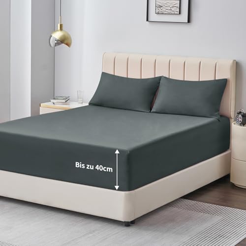 Aisbo Spannbettlaken 140x200cm Bettlaken Boxspringbett - Bett Laken Grau 140x200 aus Premium Mikrofaser, weiches Spannbetttuch 140 x 200 Anthrazit Steghöhe 40cm für Wasserbett Bed Fitted Sheet