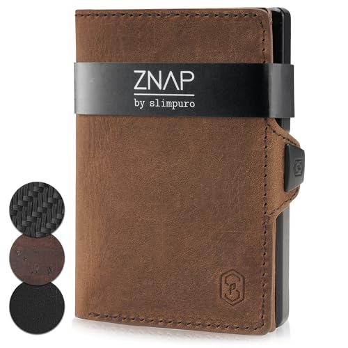 ZNAP® Slim Wallet Kreditkartenetui | Geldbörse Herren | Kartenhalter Geldbeutel Herren | Kartenetui Herren Geldbeutel | Herren Portemonnaie mit RFID Schutz | 8 Karten| Braun