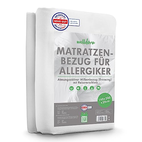 Welldora ǀ Premium Milbenbezug Matratzen 140x200x28 ǀ Fachärztlich getesteter Allergiker Matratzenschoner ǀ Anti Milben Encasing gegen Milben & Bettwanzen ǀ Allergiker Bettwäsche