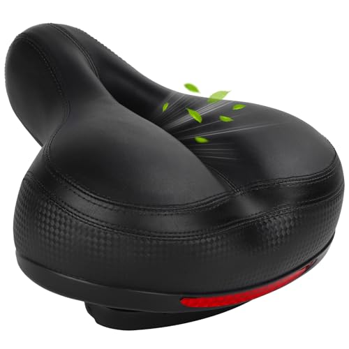 TONBUX Fahrradsattel Fahrrad Sattel für Damen Herren Bequem Weich Gel Fahrradsitz Wasserdicht Atmungsaktiv mit Reflektor Schwarz