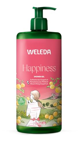 WELEDA Bio Happiness XXL Duschgel vegan - Naturkosmetik Aroma Shower Dusche für Frauen & Männer mit Grapefruit, Mandarine & Limette Duft - Natürliche Hautpflege Duschseife mit Pumpspender (1x 750ml)