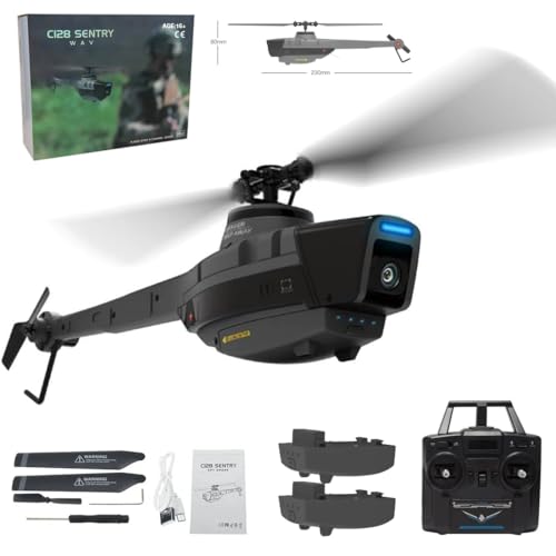 Meiurlex C128 Scout RC Hubschrauber mit Kamera, 2.4GHz Bürstenloser Einzelrotor Fernbedienung Hubschrauber 6-Achsen-Gyro, Höhenhaltefunktion Geschenk für Anfänger