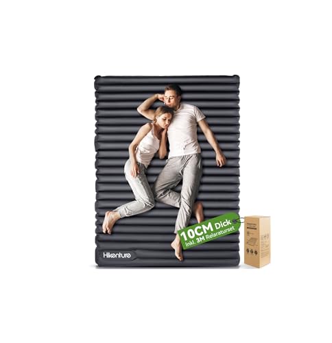 HIKENTURE Luftmatratze für 2 Personen, Doppel Isomatte Aufblasbar, Selbstaufblasende Camping Schlafmatte 140cm mit Fußpumpe, für Camping, Outdoor, Wandern, Strand, Grau