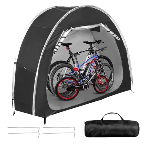 DOKKOME Fahrradzelt Wasserdicht Fahrradlagerzelt Tragbar Camping Beistellzelt Fahrrad Garage Gerätezelt Outdoor Fahrradabdeckung Gartenzelt für Fahrräder Motorräder Gartengeräte Rasenmäher Schwarz
