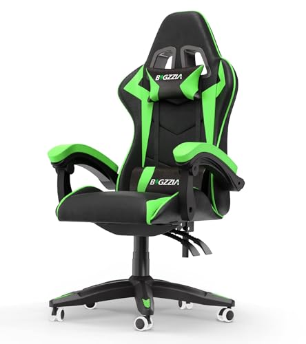 bigzzia Gaming Stuhl Ergonomisch - Gamer Stühle mit Lendenkissen + Kopfstütze Gaming Chair Höhenverstellbar Bürostuhl Computerstuhl für Erwachsene Mädchen Junge (Grün)