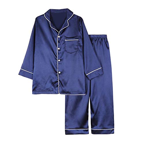 Hovershoes Mädchen Jungen Kinder Seide Satin Pyjama Set Button-Down Kleidung Langarm Loungewear Nachtwäsche PJS für Kinder