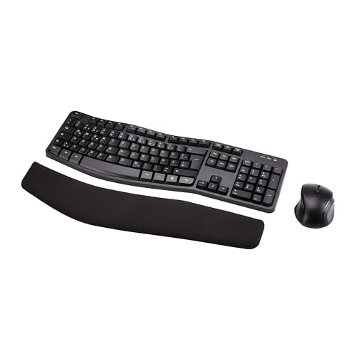 Amazon Basics – Tastatur-Maus-Set, ergonomisch, kabellos, DE-Layout - schwarz